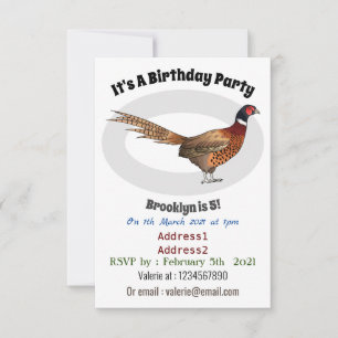 Ring-necked pheasant bird cartoon illustration  invitation