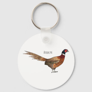 Ring-necked pheasant bird cartoon illustration key ring