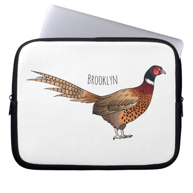 Ring-necked pheasant bird cartoon illustration laptop sleeve (Front)