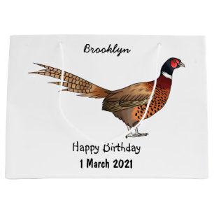 Ring-necked pheasant bird cartoon illustration  large gift bag