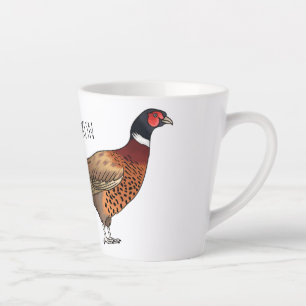 Ring-necked pheasant bird cartoon illustration latte mug