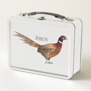 Ring-necked pheasant bird cartoon illustration metal lunch box