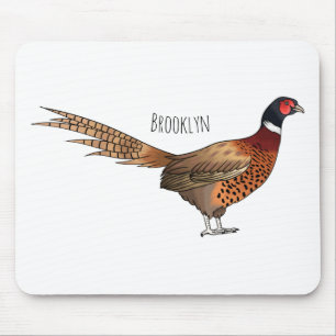 Ring-necked pheasant bird cartoon illustration mouse mat