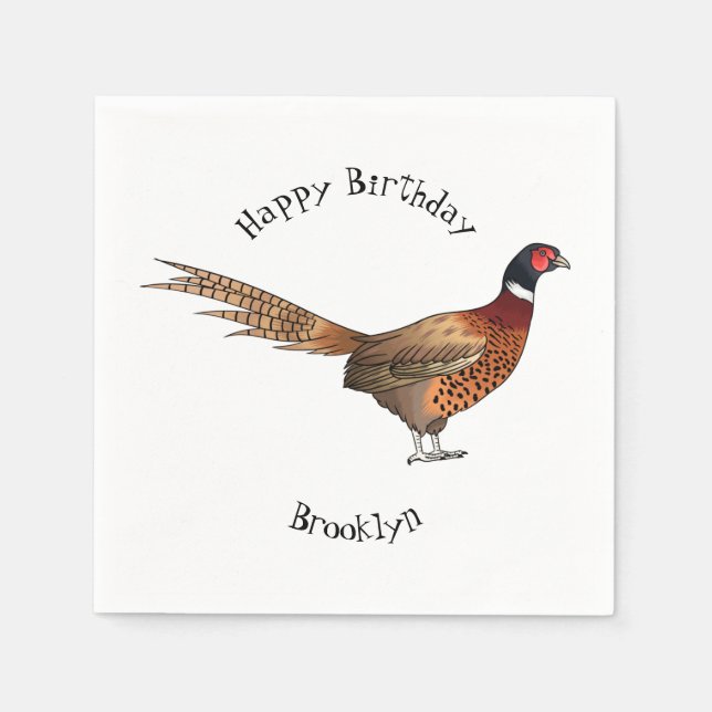 Ring-necked pheasant bird cartoon illustration  napkin (Front)