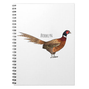 Ring-necked pheasant bird cartoon illustration notebook
