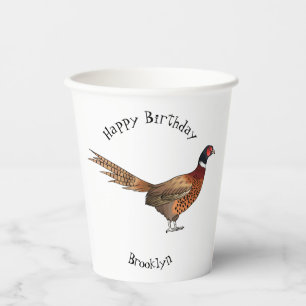 Ring-necked pheasant bird cartoon illustration paper cups