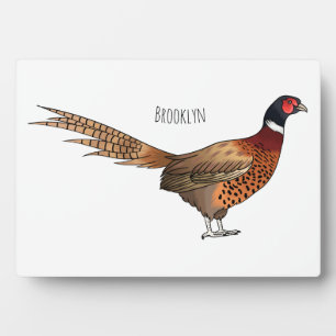 Ring-necked pheasant bird cartoon illustration  plaque