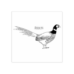 Ring-necked pheasant bird cartoon illustration  rubber stamp