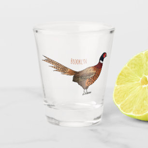 Ring-necked pheasant bird cartoon illustration shot glass