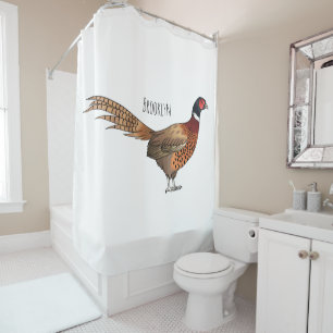 Ring-necked pheasant bird cartoon illustration  shower curtain