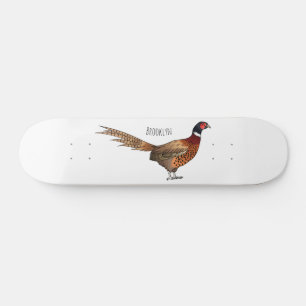Ring-necked pheasant bird cartoon illustration skateboard
