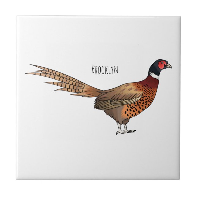 Ring-necked pheasant bird cartoon illustration tile (Front)