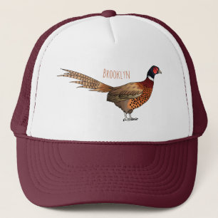 Ring-necked pheasant bird cartoon illustration  trucker hat