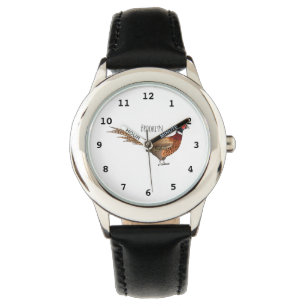 Ring-necked pheasant bird cartoon illustration watch