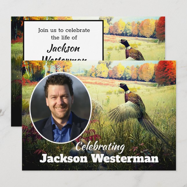 Ring Necked Pheasant Rooster Memorial Invitation (Front/Back)