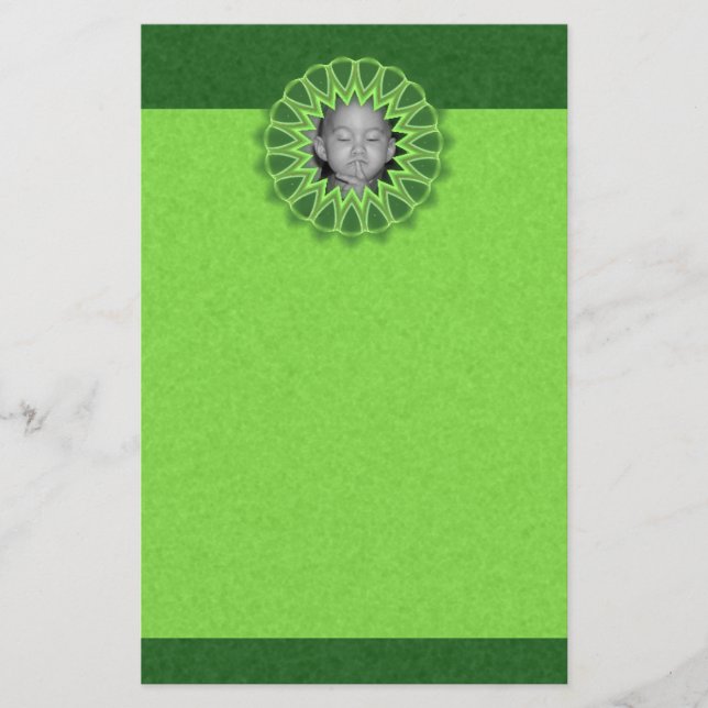 Ring of Green Photo Frame Kaleidoscope Mandala Stationery (Front)