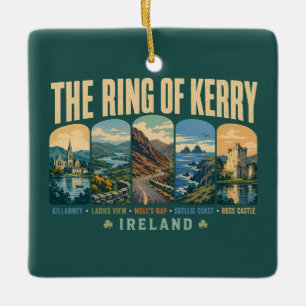 Ring of Kerry Ireland Landmarks Illustration Retro Ceramic Ornament