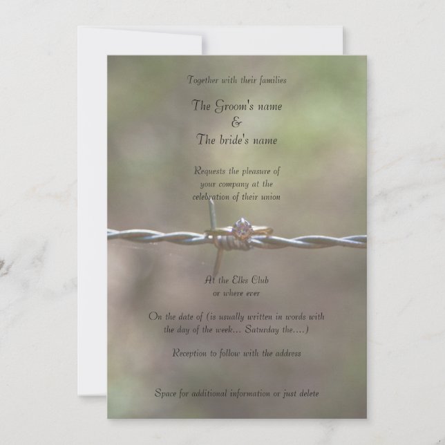 Ring on Barbed Wire Wedding Invitation (Front)