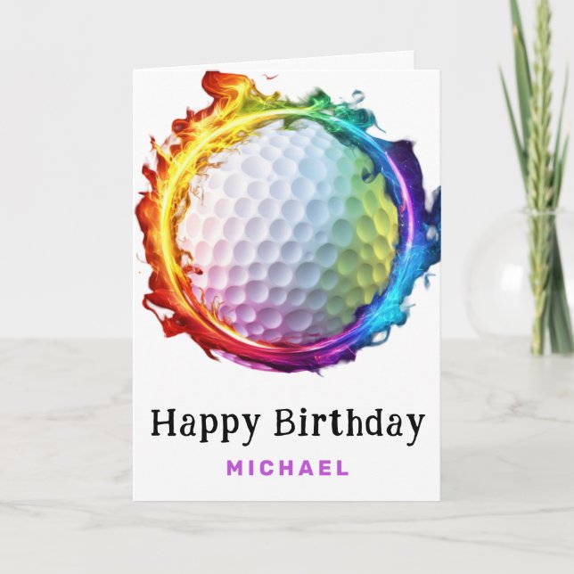 *~* Ring Rainbow Fire Golf Ball AP94 Birthday Card (Front)