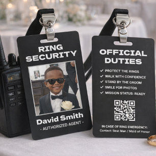 Ring Security Black White Formal Suit Groomsman's ID Badge