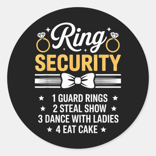 Ring Security Wedding Party Funny Ring Bearer 4 Classic Round Sticker (Front)