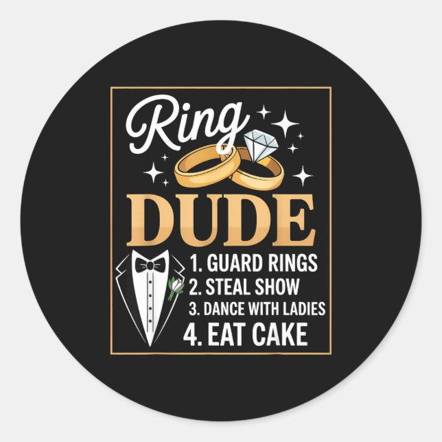 Ring Security Wedding Party Funny Ring Bearer  Classic Round Sticker (Front)