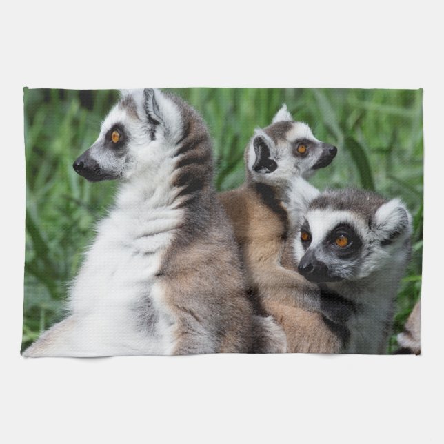 Ring-tailed Lemur Family Tea Towel (Horizontal)