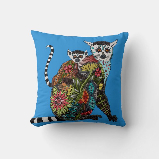 Ring Tailed Lemur Love blue Cushion (Front)