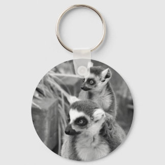 Ring-tailed lemur with baby black and white key ring