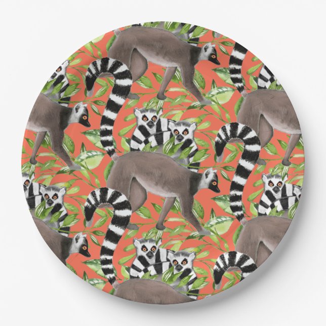 Ring-Tailed Lemurs of Madagascar in the Jungle Paper Plate (Front)