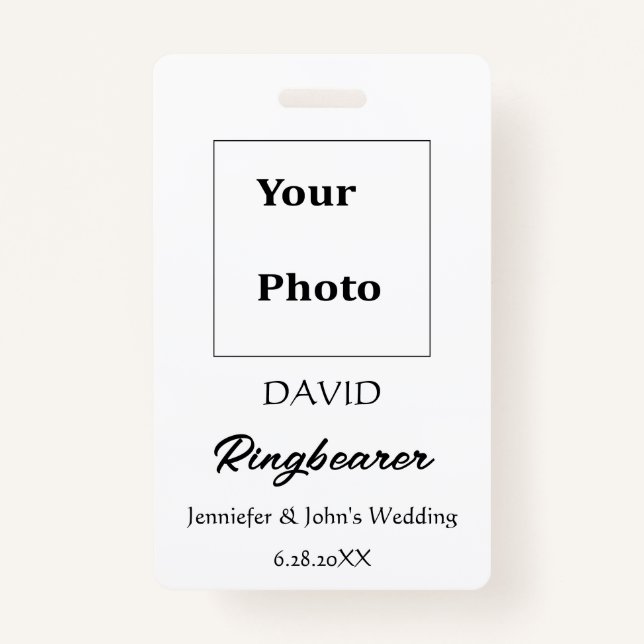 Ringbearer Simple Minimal Custom Name Wedding  ID Badge (Front)