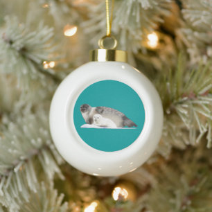 Ringed Seal Ceramic Ball Christmas Ornament