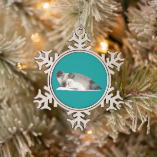 Ringed Seal Snowflake Pewter Christmas Ornament