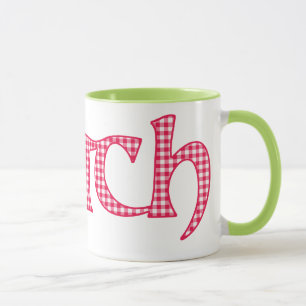 Ringer Coffee Mug, Welsh Cwtch, Red Check Gingham Mug