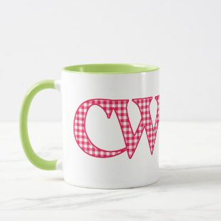 Ringer Coffee Mug, Welsh Cwtch, Red Check Gingham Mug