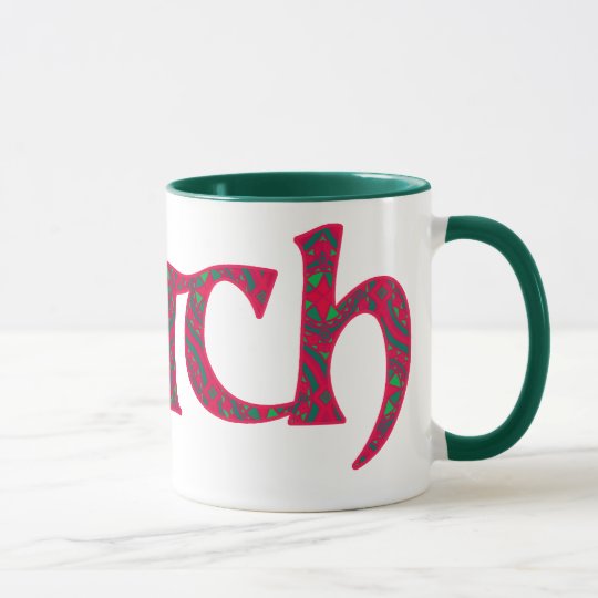 Ringer Coffee Mug Welsh Cwtch: Red Green Geometric
