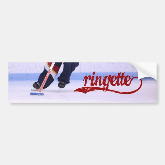 Ringette Bumper Sticker (red writing) (Front)
