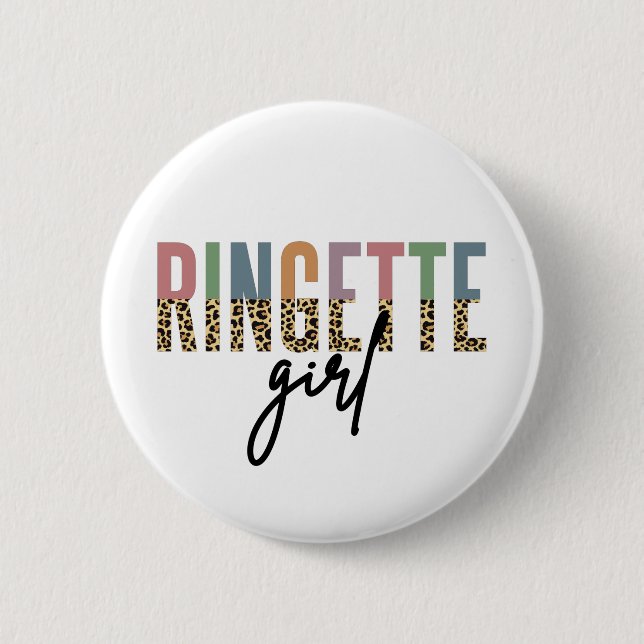 Ringette Girl Cheetah Print | Ringette Player 6 Cm Round Badge (Front)