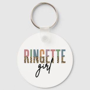 Ringette Girl Cheetah Print Ringette Player Key Ring