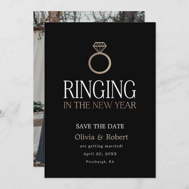 Ringing in the New Year Save the Date with Photo Invitation (Front/Back)