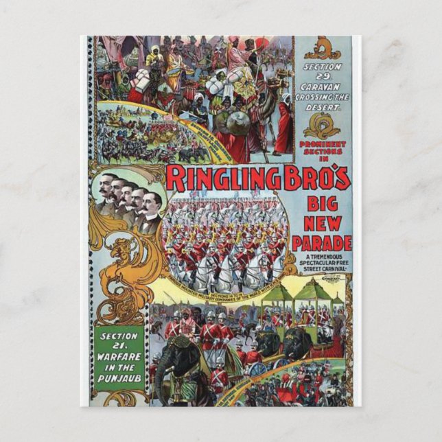 Ringling Brothers Parade Sections 1899 Retro Theat Postcard (Front)