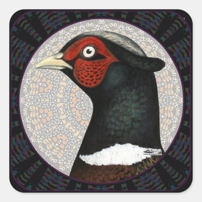 Ringneck Pheasant Circle Square Sticker (Front)