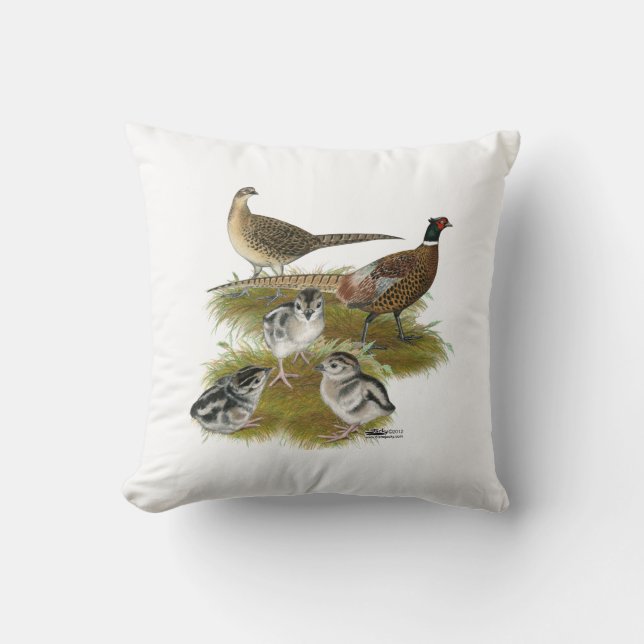 Ringneck Pheasant Family Cushion (Front)