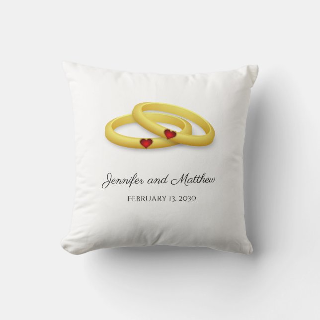 Rings and Hearts Personalised Wedding Pillow (Front)