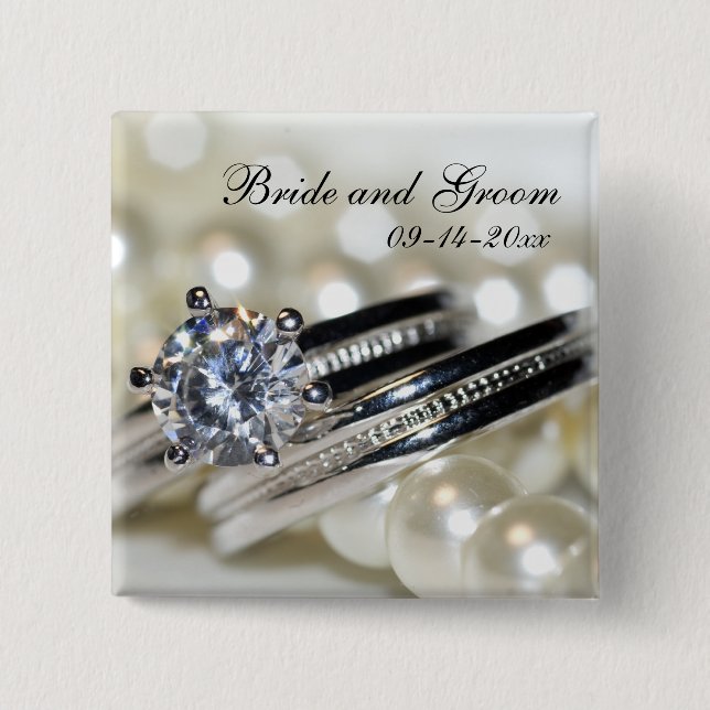 Rings and White Pearls Wedding 15 Cm Square Badge (Front)