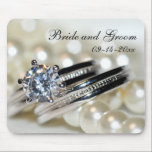 Rings and White Pearls Wedding Mouse Mat<br><div class="desc">The pretty Rings and White Pearls Wedding Mousepad will add some elegance to your desk or workspace. This classy custom wedding mouse mat features a close up photograph of a round diamond engagement ring and wedding band set with a white string of pearls necklace.</div>