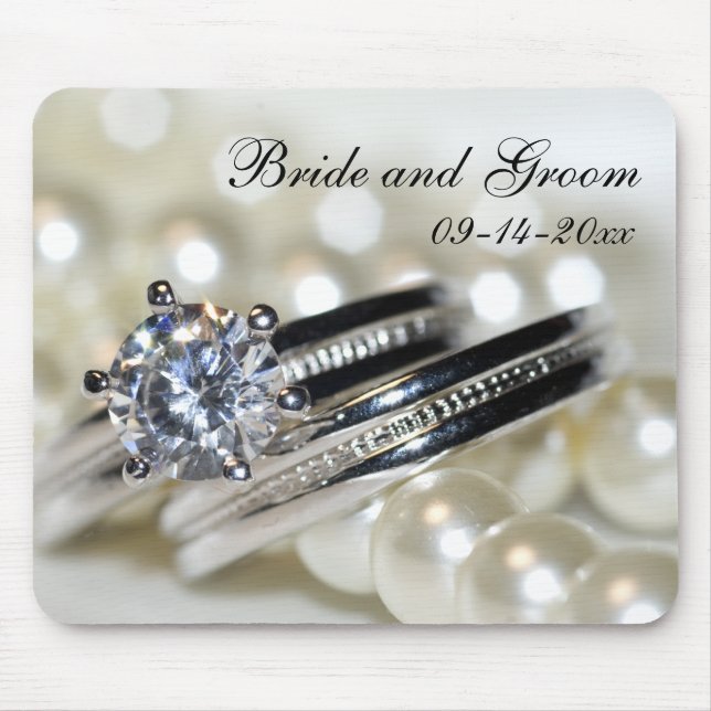 Rings and White Pearls Wedding Mouse Mat (Front)