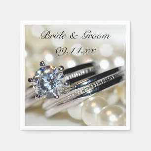 Rings and White Pearls Wedding Napkin