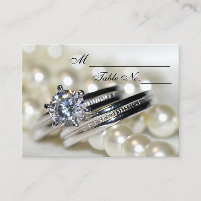 Rings and White Pearls Wedding Place Card (Front)