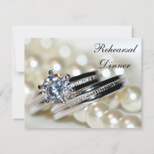 Rings and White Pearls Wedding Rehearsal Dinner Invitation